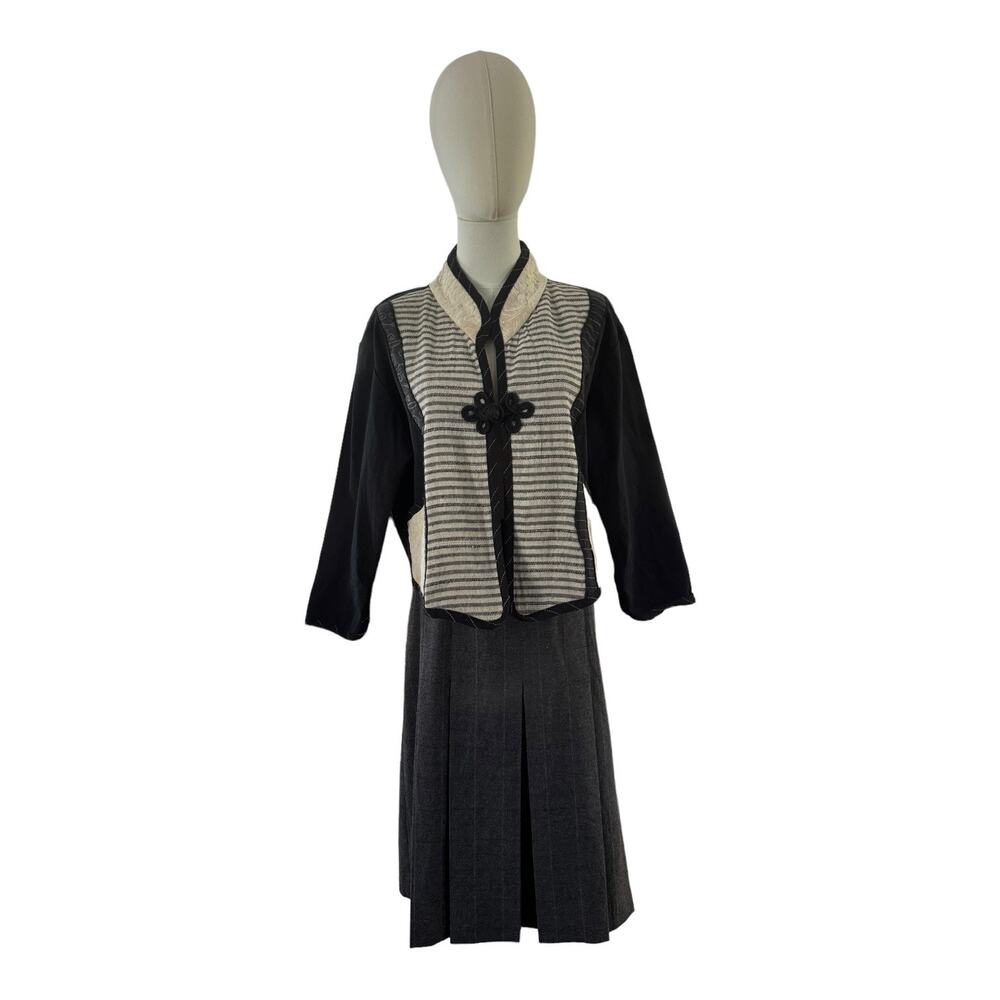 Vintage A La Mode Patchwork Jacket Black Cream Fr… - image 2